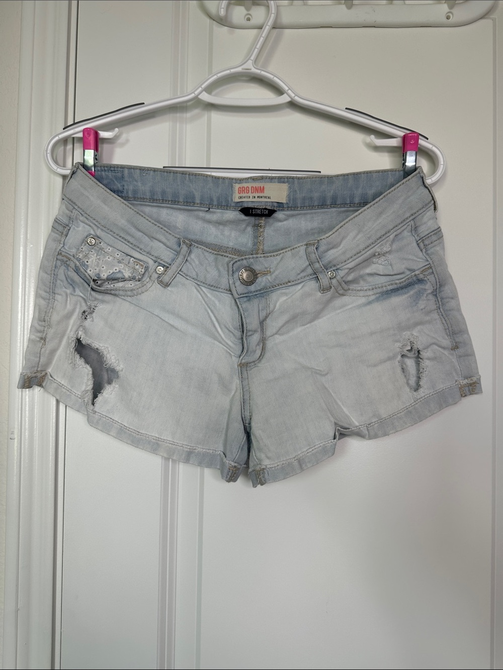 Garage Clothing Light Wash Distressed Low Rise Denim Shorts